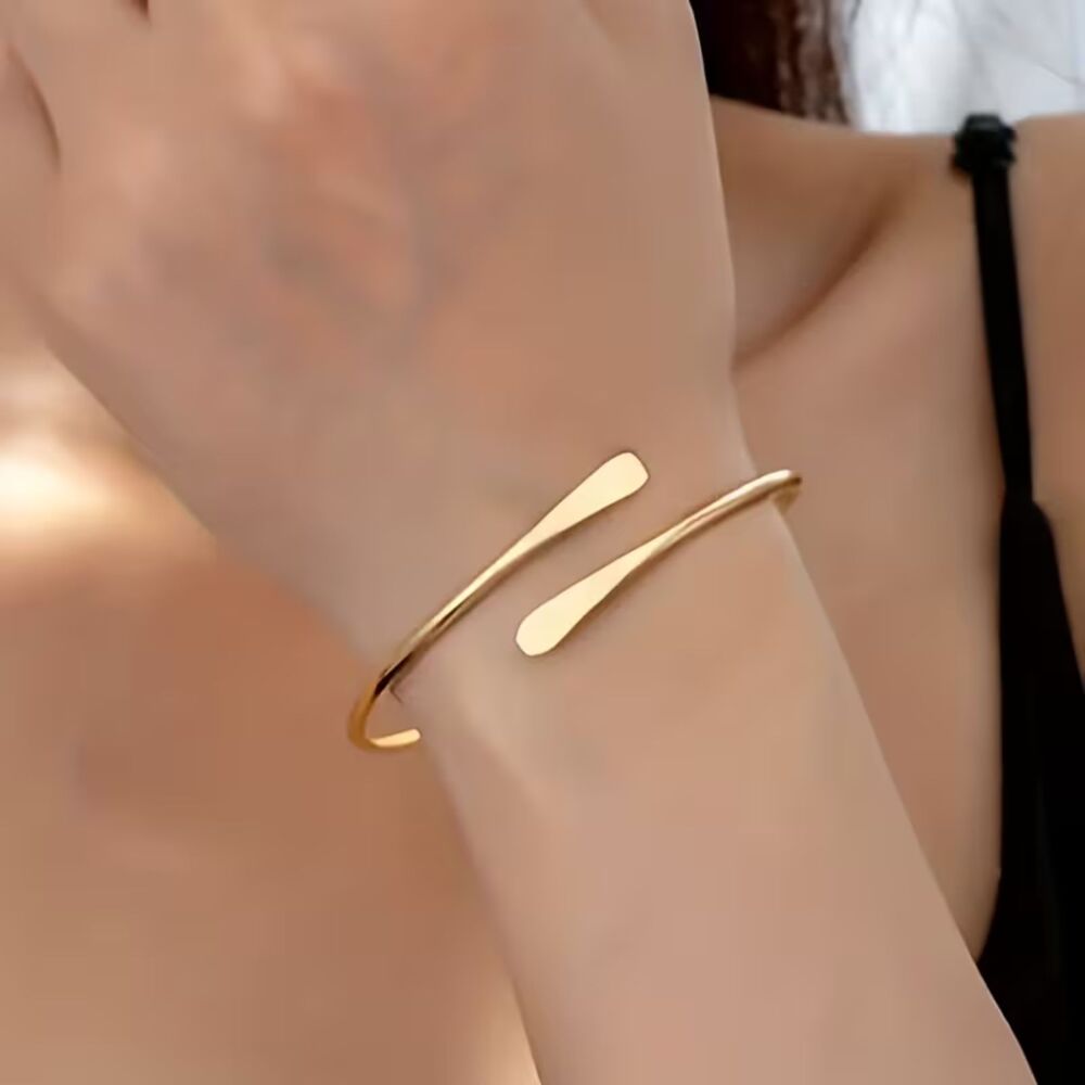 Gold Cross Over Bangle Cuff Bracelet Modern Polished Sleek Elegant Fashion  New